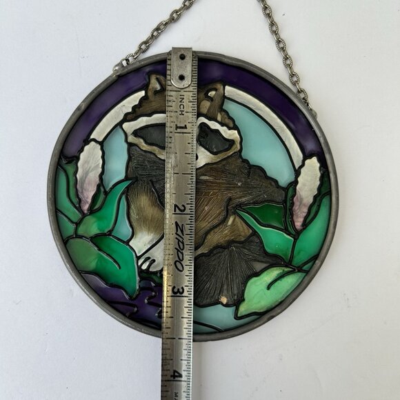 Vintage Raccoon Stained Glass Suncatcher Nature 3.5” Outdoor Home Decor Hanging - Picture 6 of 7